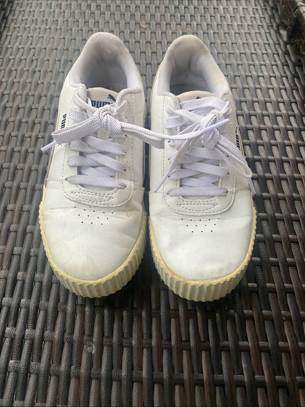 Puma Kids White Low-Top Lace-Up Sneakers with Cream Sole